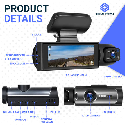 Fleau Tech Dashcam 2 in 1 - Inclusief WIFI & APP