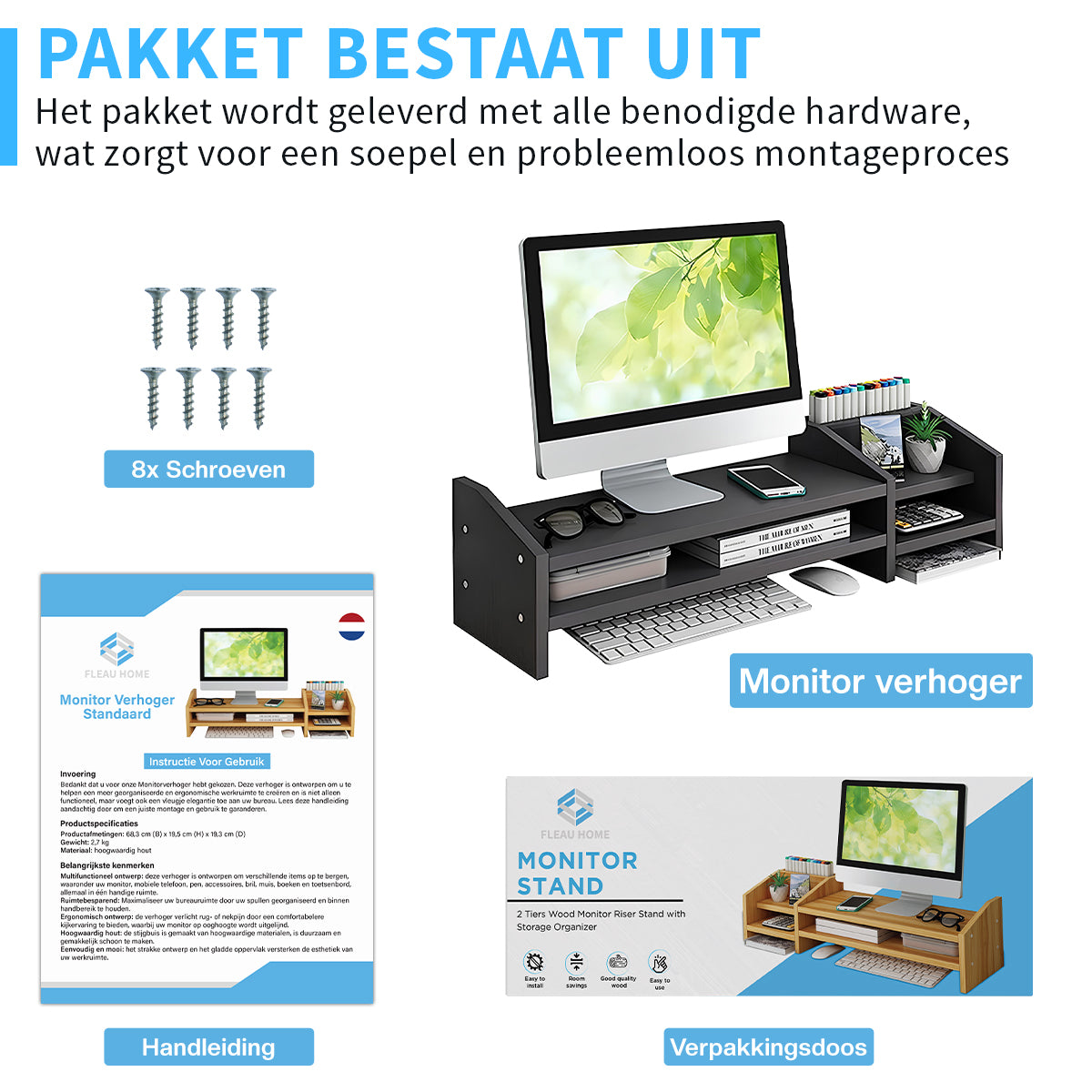 RICOO Monitor stand 54 x 26 x 14 cm Bureau PC scherm verhoger verhogen Grijs – FS0114-PL RICOO Monitor stand 54 x 26 x 14 cm Bureau PC scherm verhoger verhogen Grijs – FS0114-PL